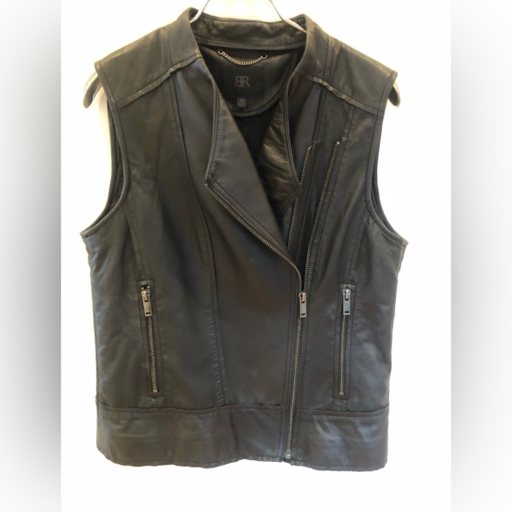 Banana Republic Black Lamb Leather Moto Vest size Small